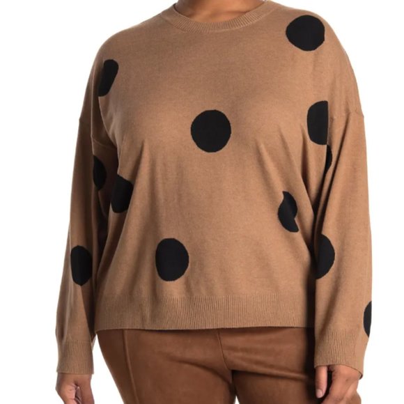 T Tahari Sweaters - T Tahari Crew Neck Sweater Plus Size, Camel/Black Dot, 1X